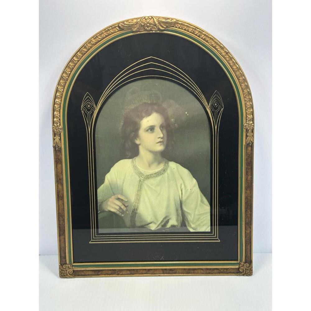 Vintage HEINRICH HOFMAN Lithograph Framed YOUNG JESUS Reverse Painted Glassโ